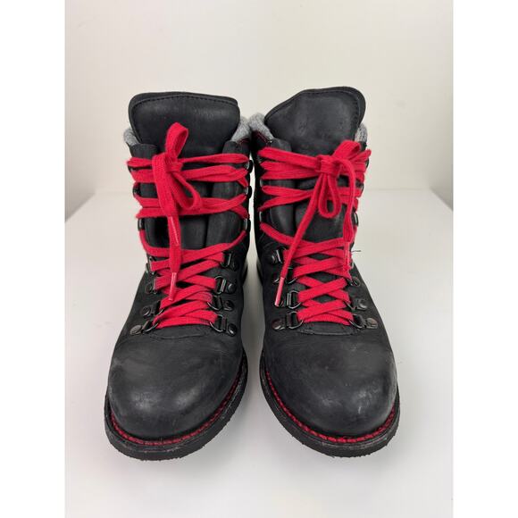 SENDRA Black Leather Red Lace Up Round Toe Shearling Lined Winter Boots SPAIN 8 - Picture 3 of 10